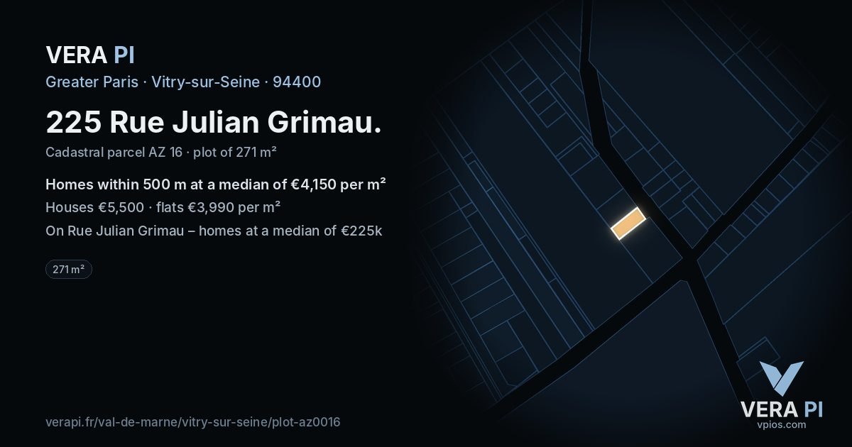 225 Rue Julian Grimau, Vitry-sur-Seine at night – the plot lit, the parcels around coloured by the prices near them