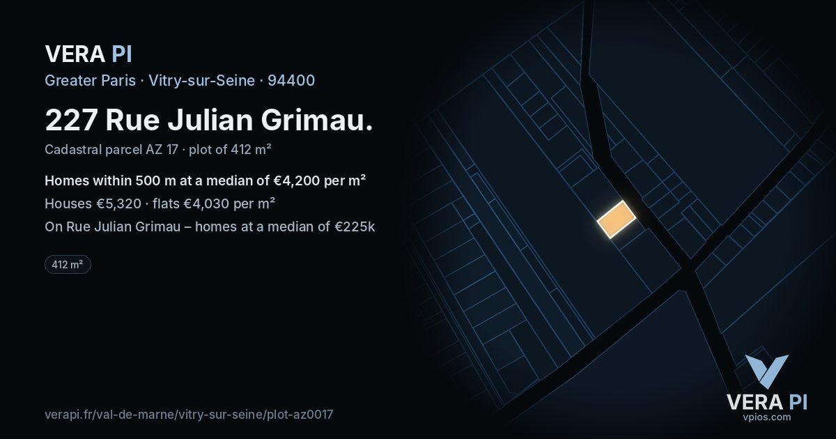 227 Rue Julian Grimau, Vitry-sur-Seine at night – the plot lit, the parcels around coloured by the prices near them