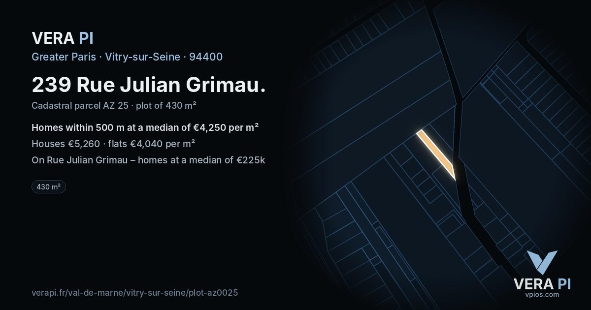 239 Rue Julian Grimau, Vitry-sur-Seine at night – the plot lit, the parcels around coloured by the prices near them