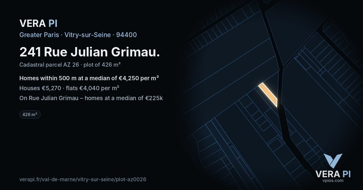 241 Rue Julian Grimau, Vitry-sur-Seine at night – the plot lit, the parcels around coloured by the prices near them