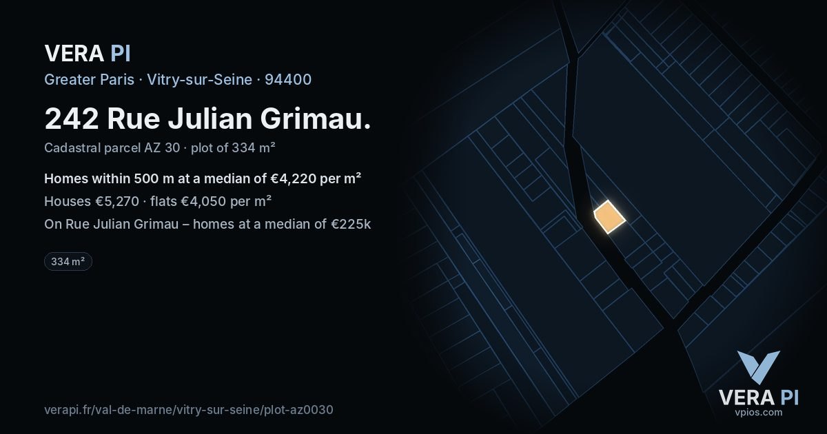 242 Rue Julian Grimau, Vitry-sur-Seine at night – the plot lit, the parcels around coloured by the prices near them