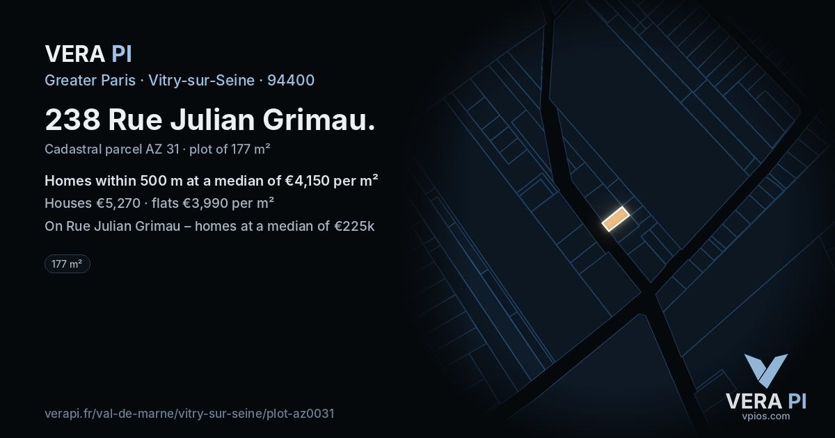 238 Rue Julian Grimau, Vitry-sur-Seine at night – the plot lit, the parcels around coloured by the prices near them