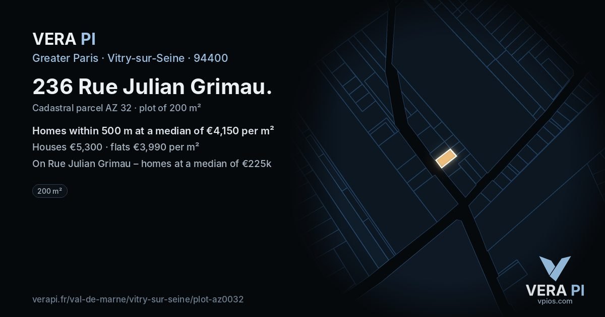 236 Rue Julian Grimau, Vitry-sur-Seine at night – the plot lit, the parcels around coloured by the prices near them
