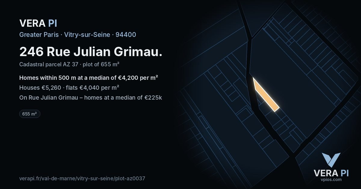 246 Rue Julian Grimau, Vitry-sur-Seine at night – the plot lit, the parcels around coloured by the prices near them