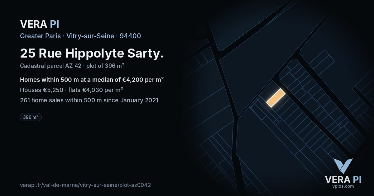 25 Rue Hippolyte Sarty, Vitry-sur-Seine at night – the plot lit, the parcels around coloured by the prices near them