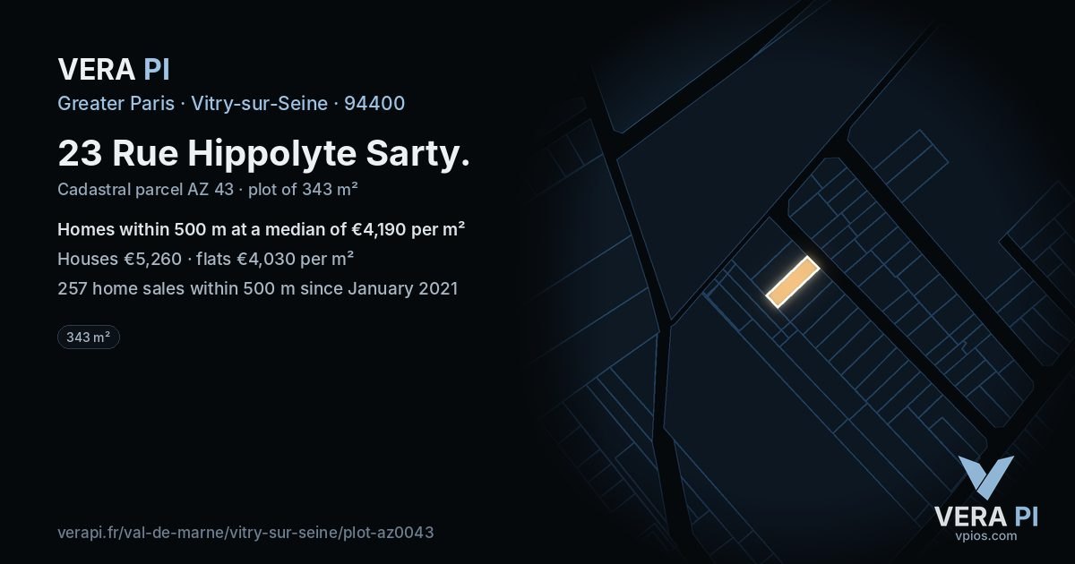 23 Rue Hippolyte Sarty, Vitry-sur-Seine at night – the plot lit, the parcels around coloured by the prices near them