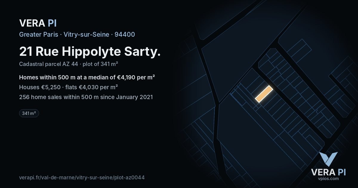 21 Rue Hippolyte Sarty, Vitry-sur-Seine at night – the plot lit, the parcels around coloured by the prices near them