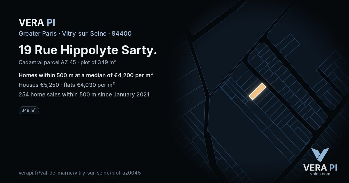 19 Rue Hippolyte Sarty, Vitry-sur-Seine at night – the plot lit, the parcels around coloured by the prices near them