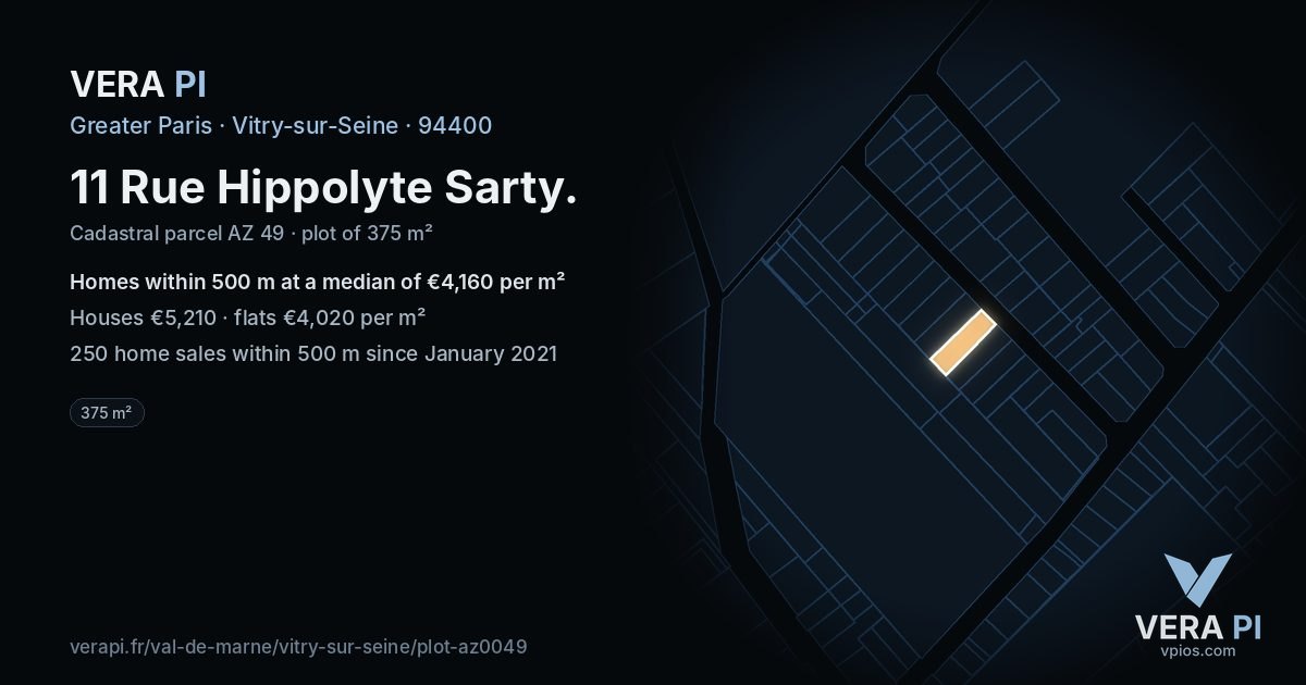 11 Rue Hippolyte Sarty, Vitry-sur-Seine at night – the plot lit, the parcels around coloured by the prices near them
