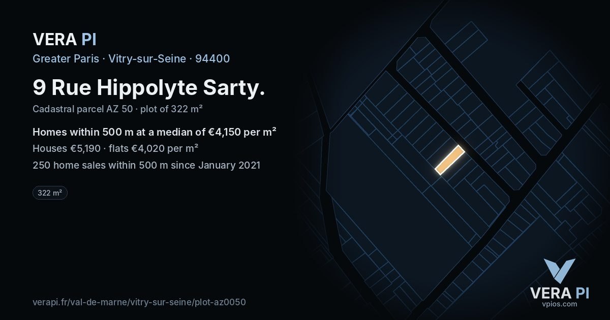 9 Rue Hippolyte Sarty, Vitry-sur-Seine at night – the plot lit, the parcels around coloured by the prices near them