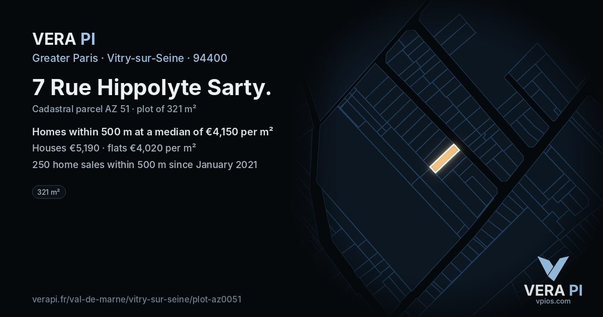 7 Rue Hippolyte Sarty, Vitry-sur-Seine at night – the plot lit, the parcels around coloured by the prices near them