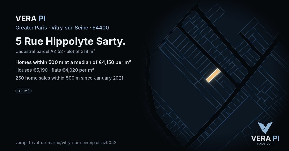 5 Rue Hippolyte Sarty, Vitry-sur-Seine at night – the plot lit, the parcels around coloured by the prices near them