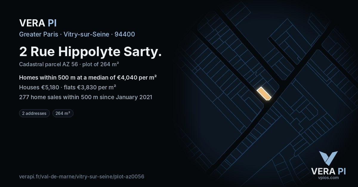 2 Rue Hippolyte Sarty, Vitry-sur-Seine at night – the plot lit, the parcels around coloured by the prices near them