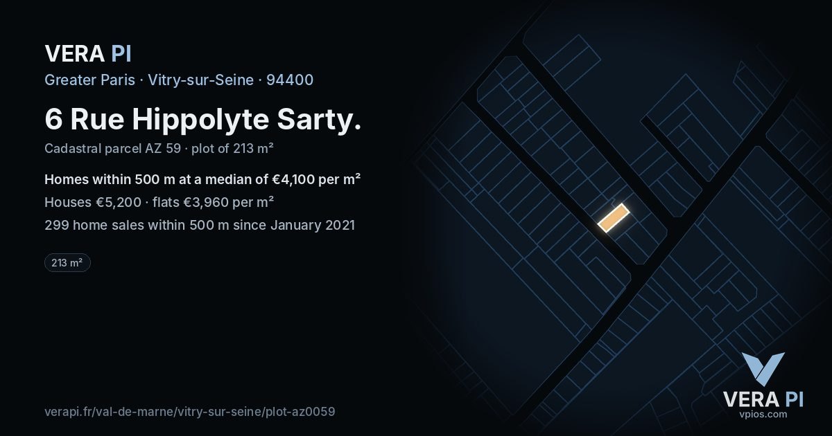 6 Rue Hippolyte Sarty, Vitry-sur-Seine at night – the plot lit, the parcels around coloured by the prices near them