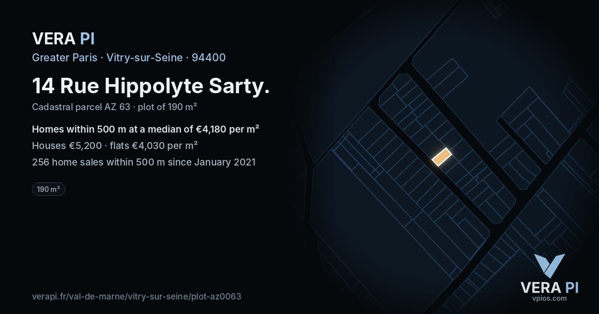 14 Rue Hippolyte Sarty, Vitry-sur-Seine at night – the plot lit, the parcels around coloured by the prices near them