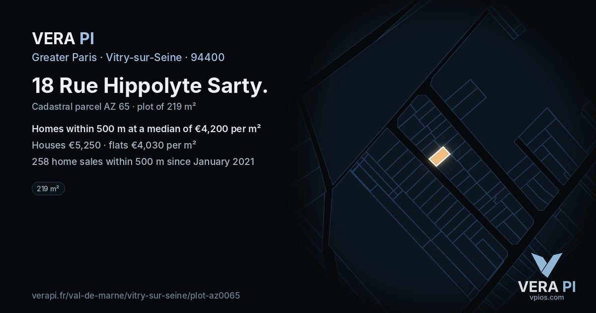 18 Rue Hippolyte Sarty, Vitry-sur-Seine at night – the plot lit, the parcels around coloured by the prices near them