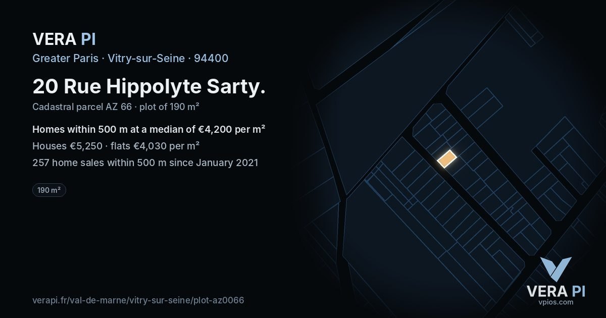 20 Rue Hippolyte Sarty, Vitry-sur-Seine at night – the plot lit, the parcels around coloured by the prices near them