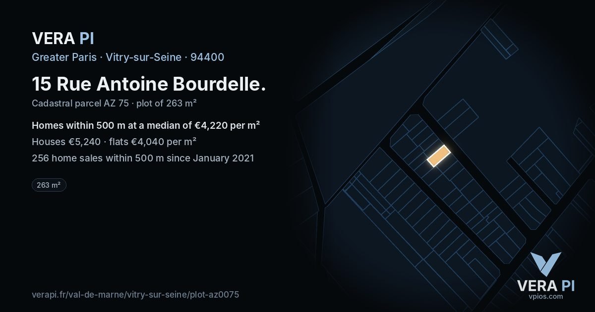 15 Rue Antoine Bourdelle, Vitry-sur-Seine at night – the plot lit, the parcels around coloured by the prices near them