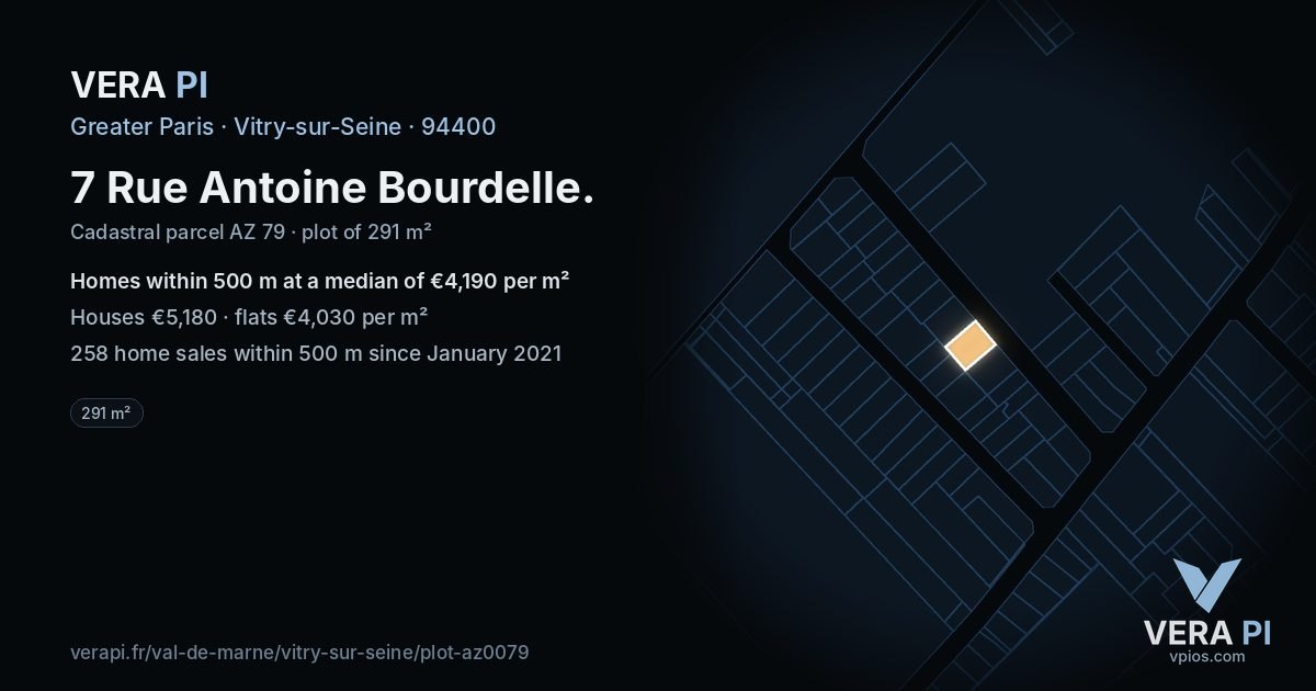 7 Rue Antoine Bourdelle, Vitry-sur-Seine at night – the plot lit, the parcels around coloured by the prices near them