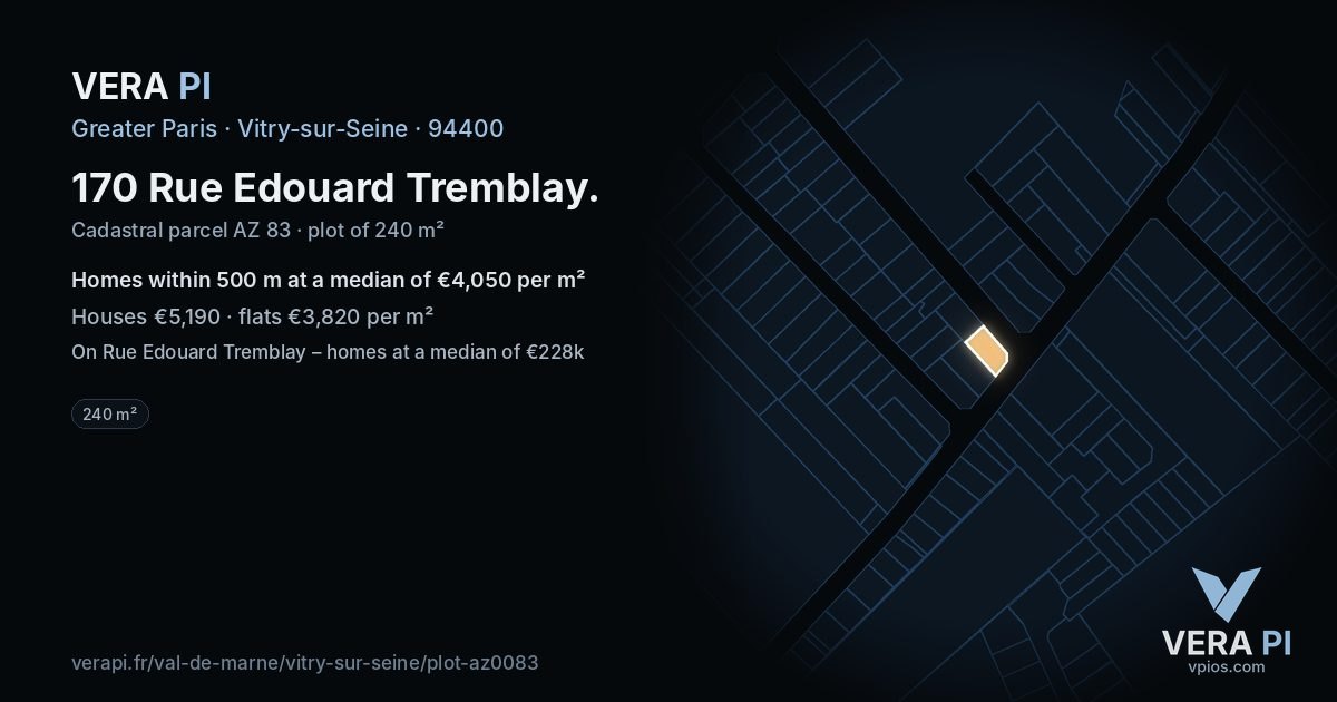 170 Rue Edouard Tremblay, Vitry-sur-Seine at night – the plot lit, the parcels around coloured by the prices near them