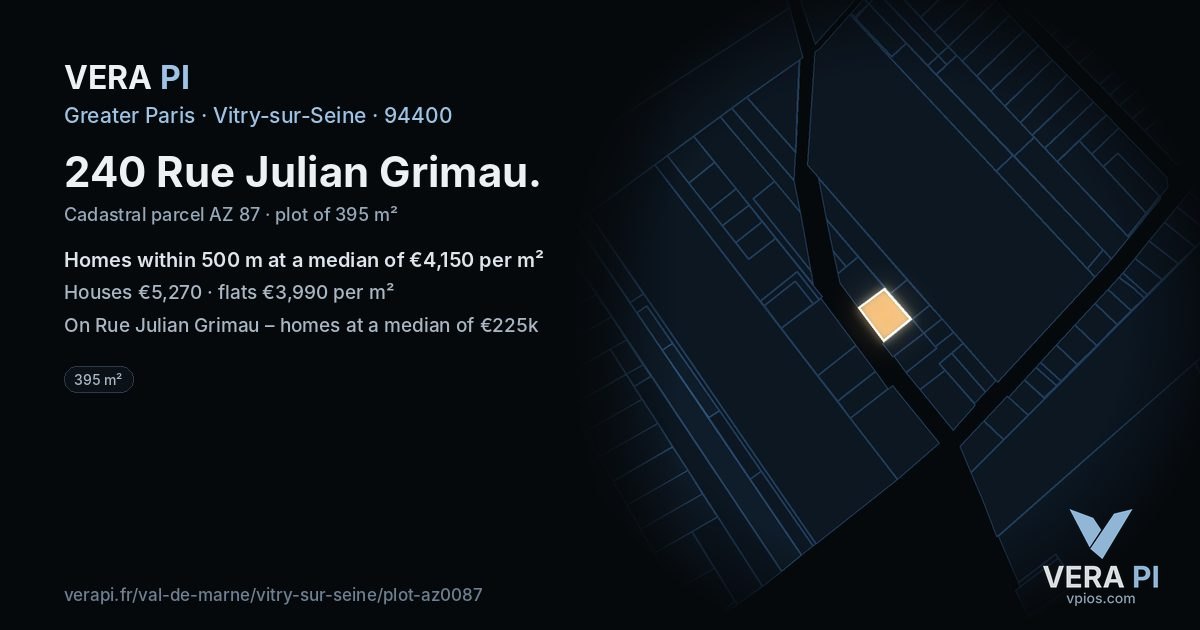 240 Rue Julian Grimau, Vitry-sur-Seine at night – the plot lit, the parcels around coloured by the prices near them
