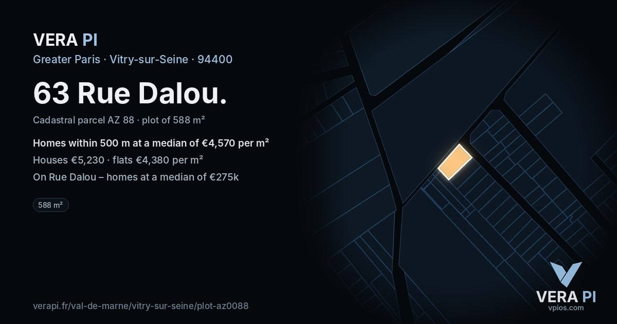 63 Rue Dalou, Vitry-sur-Seine at night – the plot lit, the parcels around coloured by the prices near them