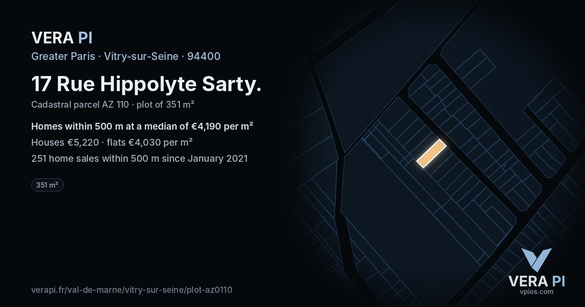 17 Rue Hippolyte Sarty, Vitry-sur-Seine at night – the plot lit, the parcels around coloured by the prices near them