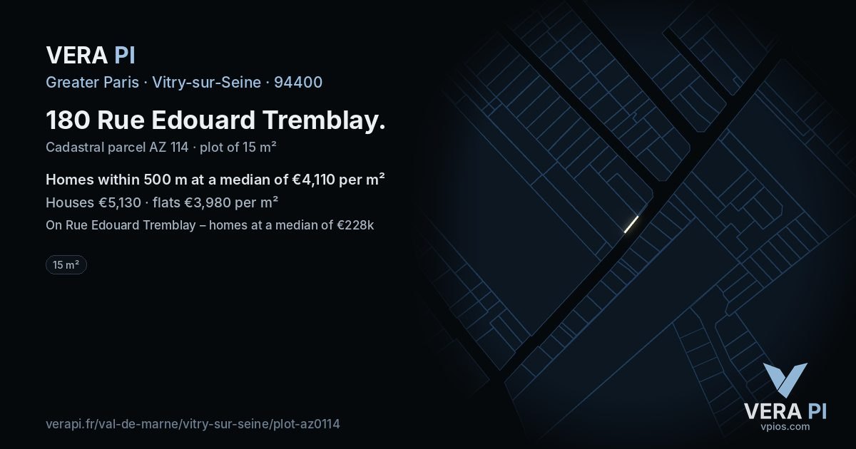 180 Rue Edouard Tremblay, Vitry-sur-Seine at night – the plot lit, the parcels around coloured by the prices near them