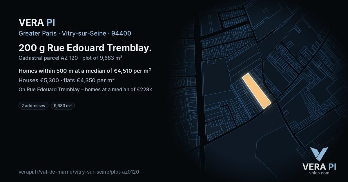 200 g Rue Edouard Tremblay, Vitry-sur-Seine at night – the plot lit, the parcels around coloured by the prices near them