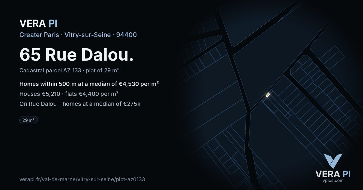 65 Rue Dalou, Vitry-sur-Seine at night – the plot lit, the parcels around coloured by the prices near them