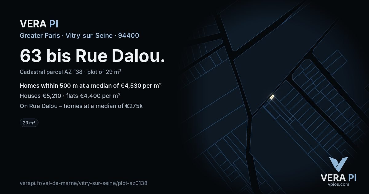 63 bis Rue Dalou, Vitry-sur-Seine at night – the plot lit, the parcels around coloured by the prices near them