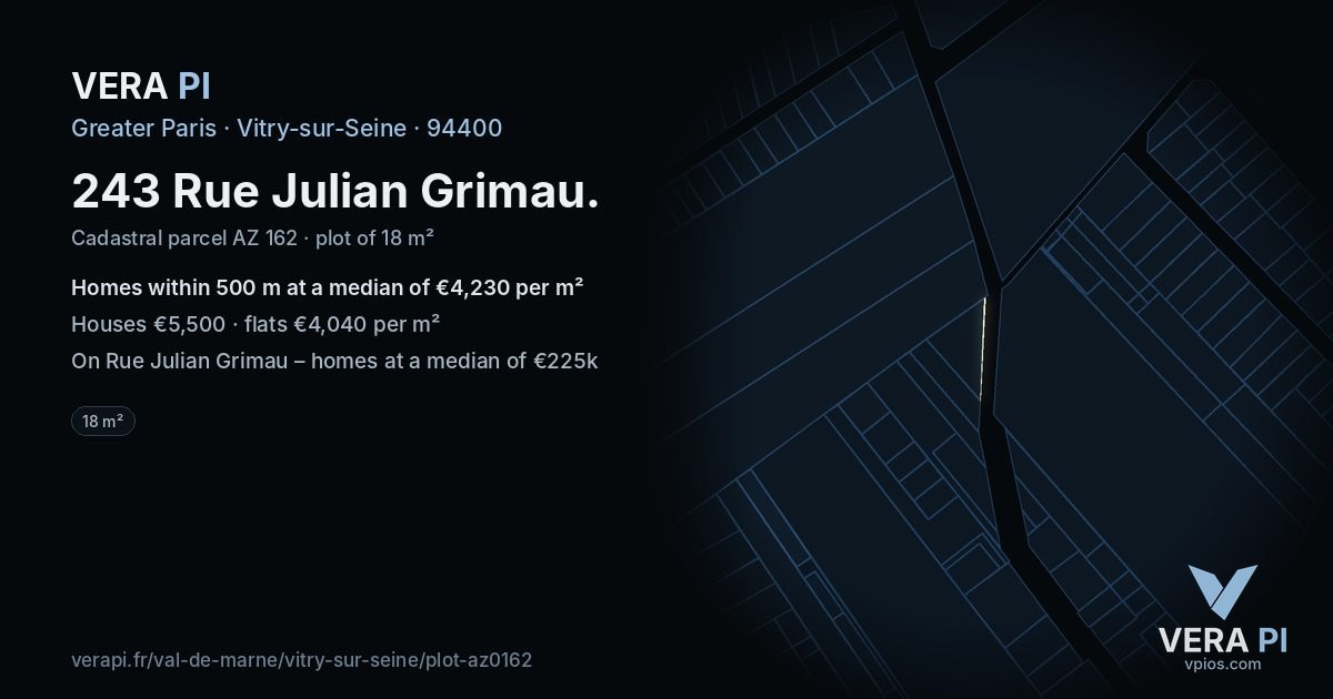 243 Rue Julian Grimau, Vitry-sur-Seine at night – the plot lit, the parcels around coloured by the prices near them