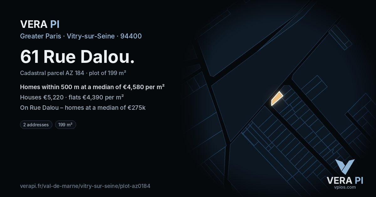 61 Rue Dalou, Vitry-sur-Seine at night – the plot lit, the parcels around coloured by the prices near them