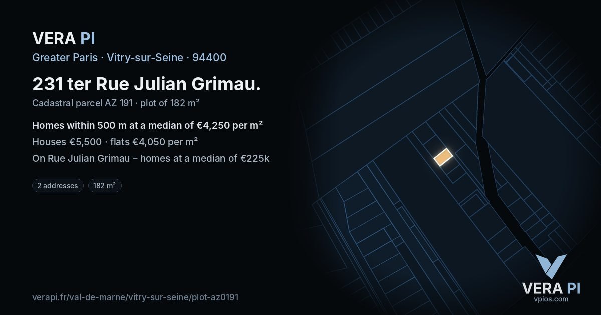 231 ter Rue Julian Grimau, Vitry-sur-Seine at night – the plot lit, the parcels around coloured by the prices near them