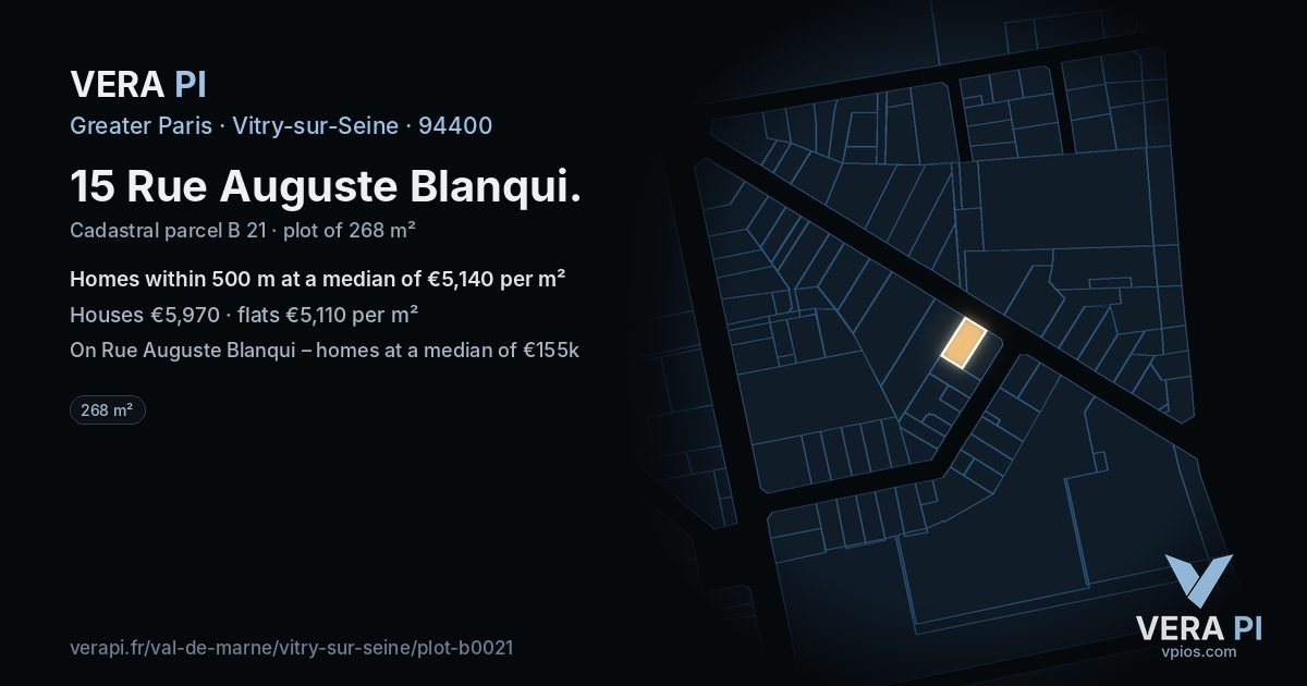 15 Rue Auguste Blanqui, Vitry-sur-Seine at night – the plot lit, the parcels around coloured by the prices near them