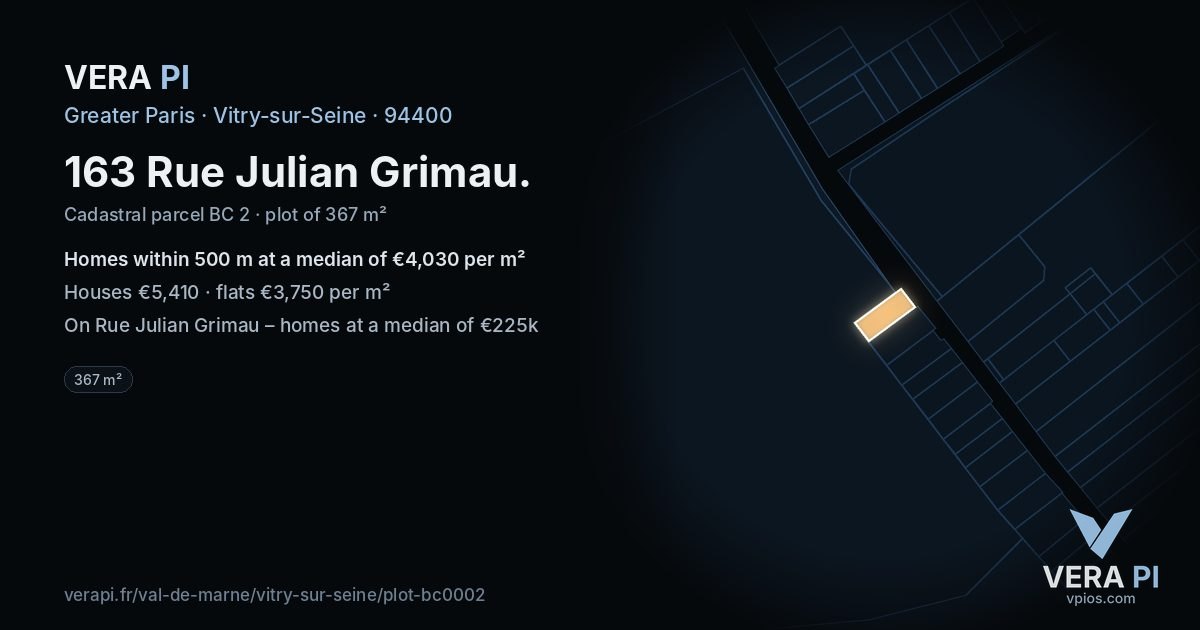 163 Rue Julian Grimau, Vitry-sur-Seine at night – the plot lit, the parcels around coloured by the prices near them