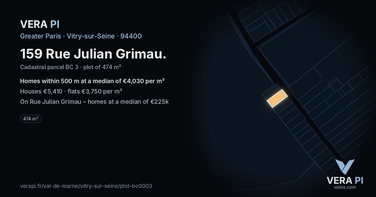 159 Rue Julian Grimau, Vitry-sur-Seine at night – the plot lit, the parcels around coloured by the prices near them