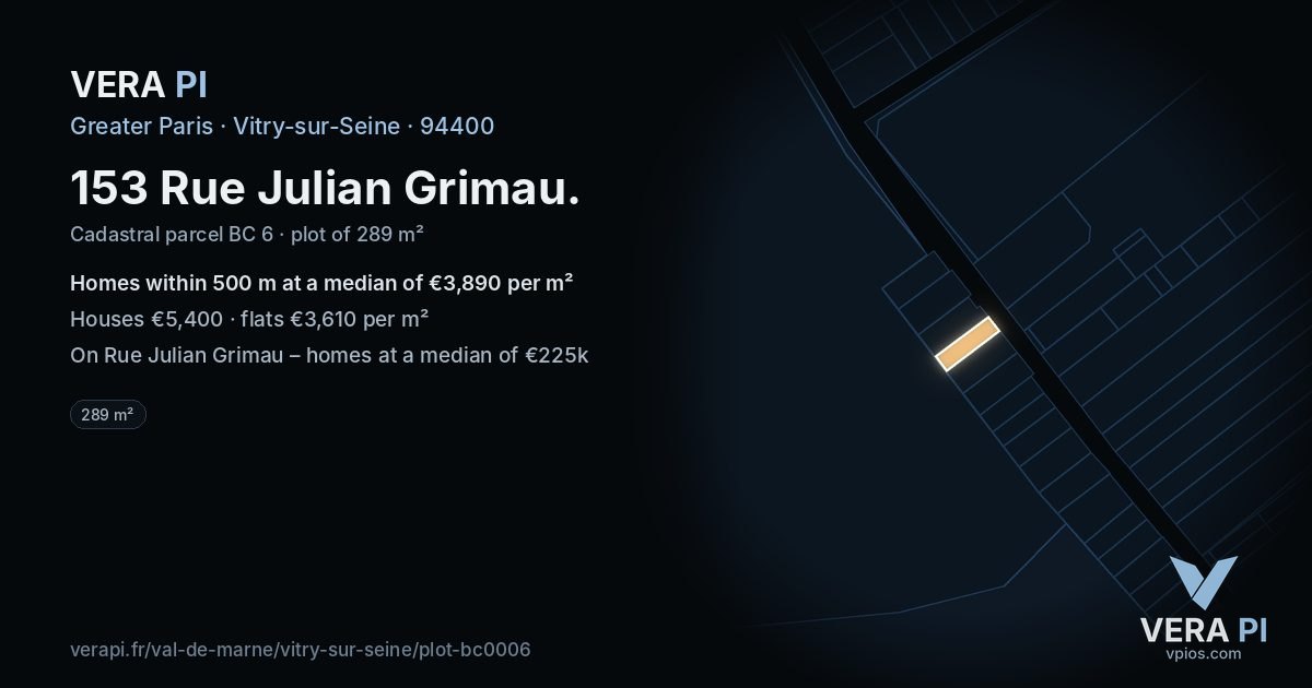 153 Rue Julian Grimau, Vitry-sur-Seine at night – the plot lit, the parcels around coloured by the prices near them