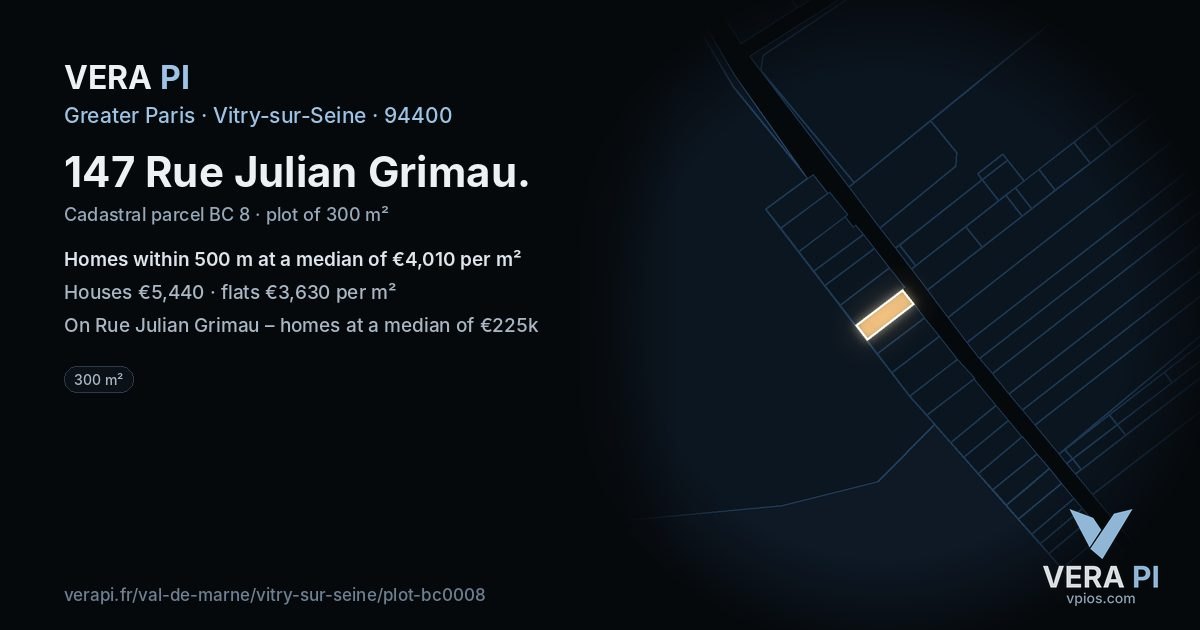 147 Rue Julian Grimau, Vitry-sur-Seine at night – the plot lit, the parcels around coloured by the prices near them
