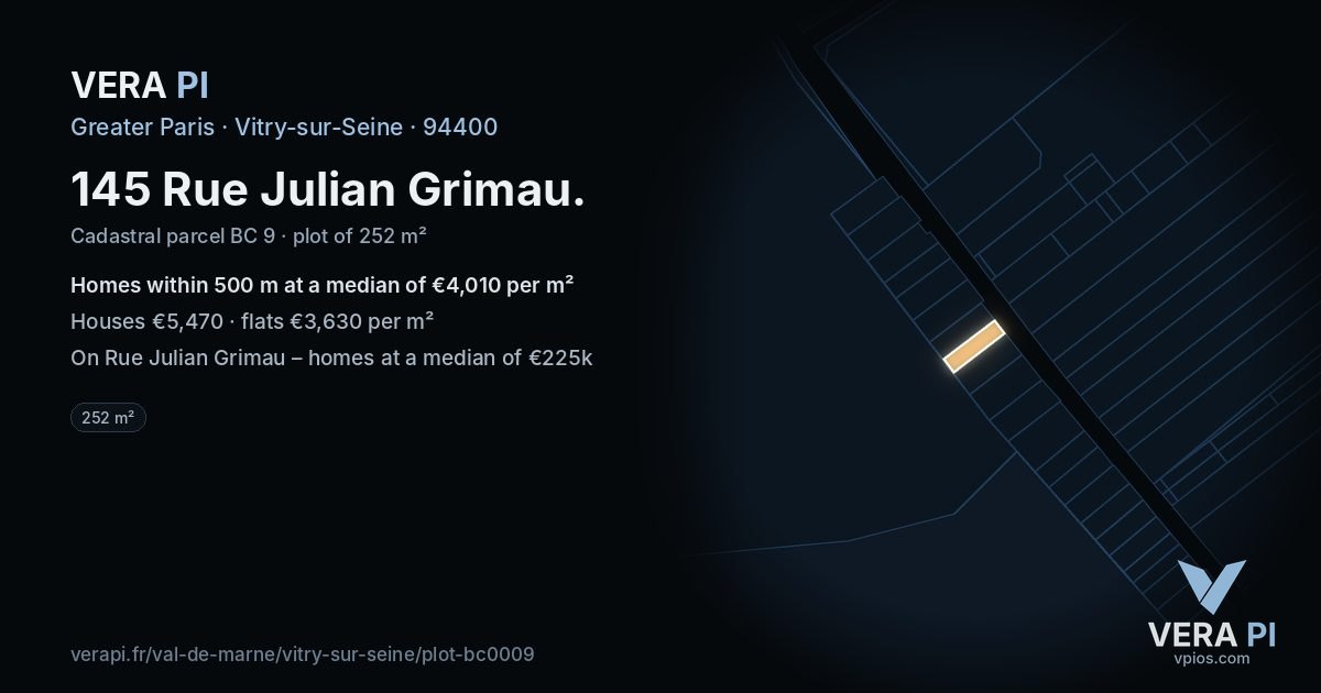 145 Rue Julian Grimau, Vitry-sur-Seine at night – the plot lit, the parcels around coloured by the prices near them