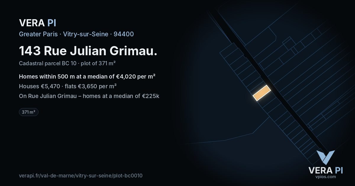 143 Rue Julian Grimau, Vitry-sur-Seine at night – the plot lit, the parcels around coloured by the prices near them