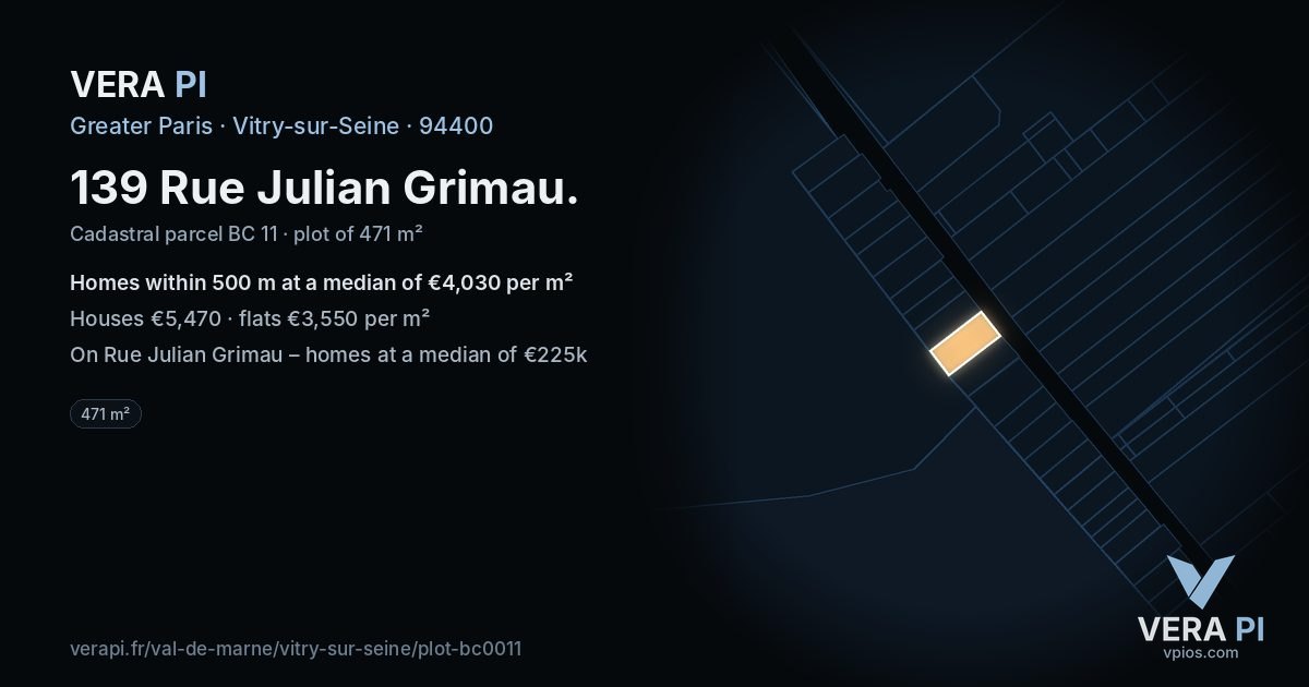 139 Rue Julian Grimau, Vitry-sur-Seine at night – the plot lit, the parcels around coloured by the prices near them