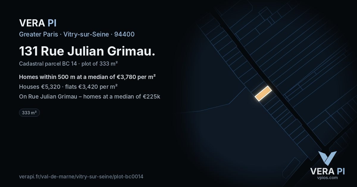 131 Rue Julian Grimau, Vitry-sur-Seine at night – the plot lit, the parcels around coloured by the prices near them