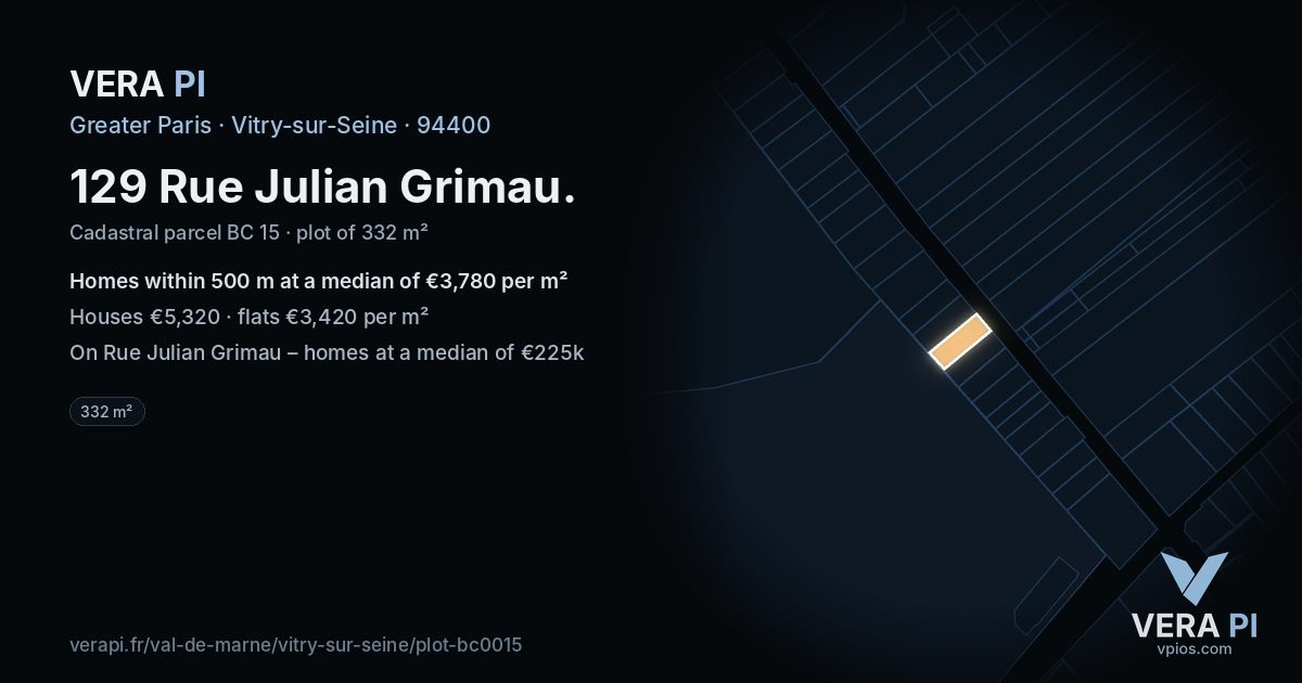 129 Rue Julian Grimau, Vitry-sur-Seine at night – the plot lit, the parcels around coloured by the prices near them