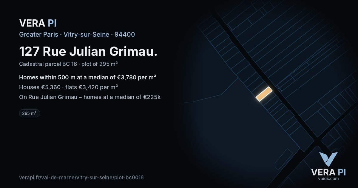 127 Rue Julian Grimau, Vitry-sur-Seine at night – the plot lit, the parcels around coloured by the prices near them