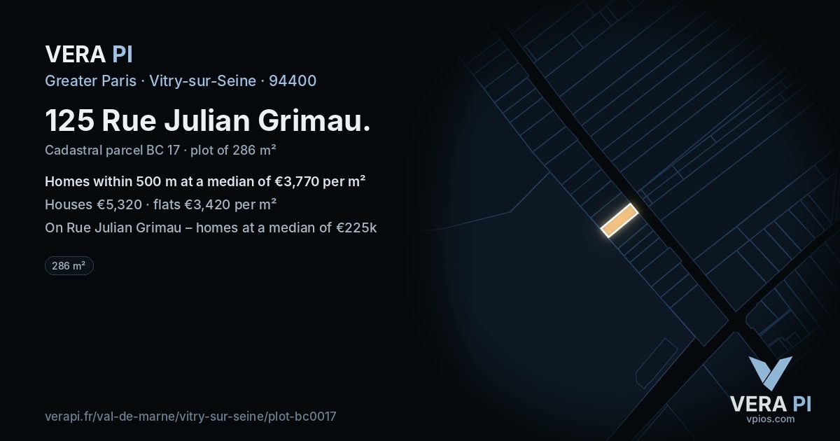 125 Rue Julian Grimau, Vitry-sur-Seine at night – the plot lit, the parcels around coloured by the prices near them