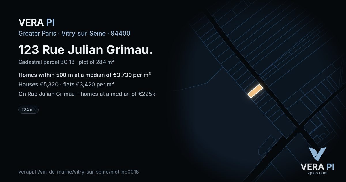 123 Rue Julian Grimau, Vitry-sur-Seine at night – the plot lit, the parcels around coloured by the prices near them