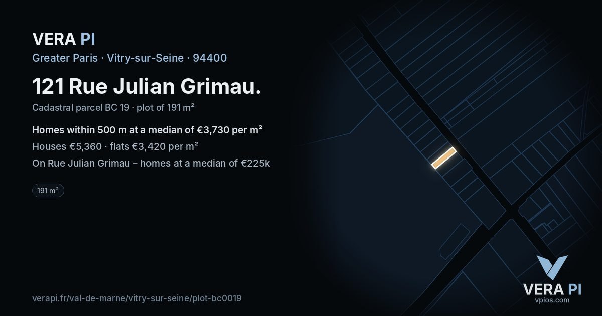 121 Rue Julian Grimau, Vitry-sur-Seine at night – the plot lit, the parcels around coloured by the prices near them