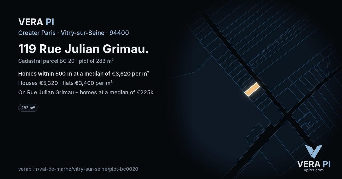 119 Rue Julian Grimau, Vitry-sur-Seine at night – the plot lit, the parcels around coloured by the prices near them