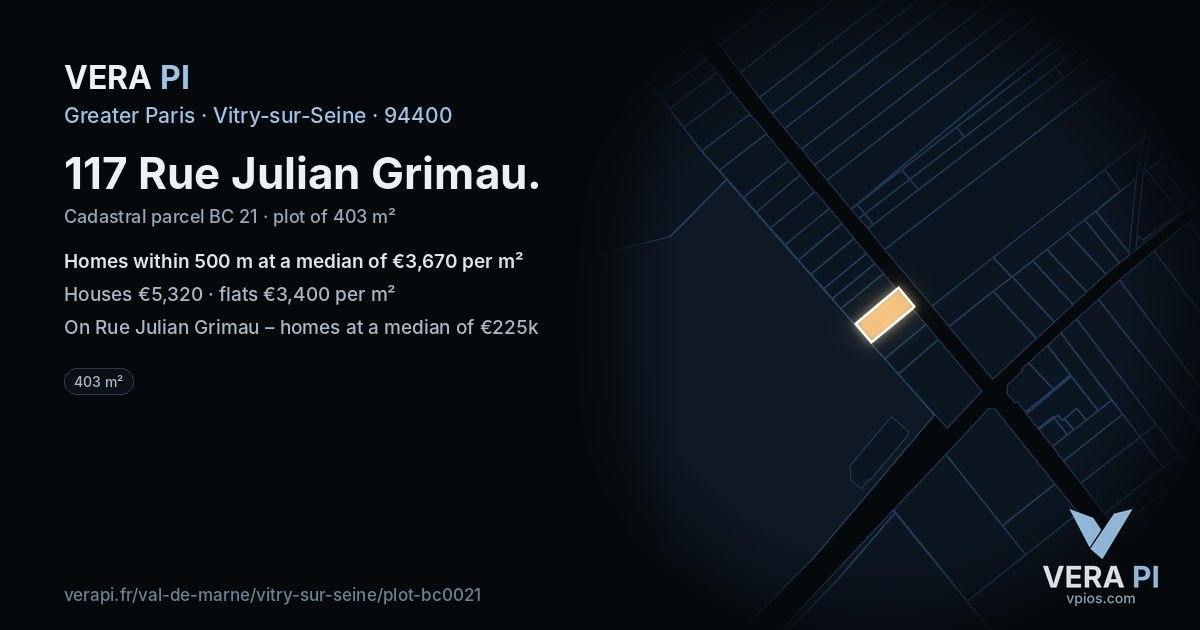 117 Rue Julian Grimau, Vitry-sur-Seine at night – the plot lit, the parcels around coloured by the prices near them